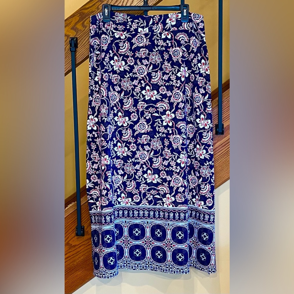Talbots Jersey Knit Maxi Skirt elastic Waist side Slits red-white-blue SZ. Med - Picture 2 of 15